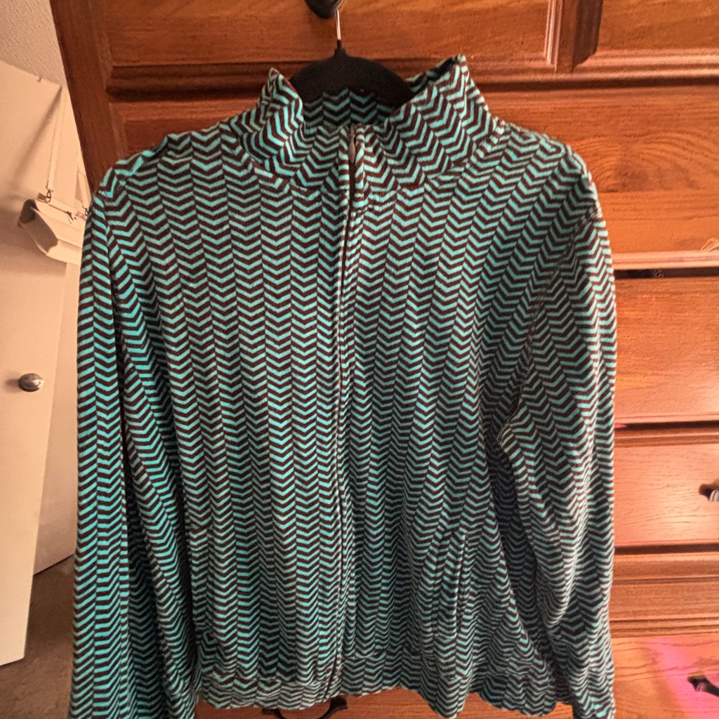 Kim Rogers Teal And Brown Chevron Zip-Up Jacket